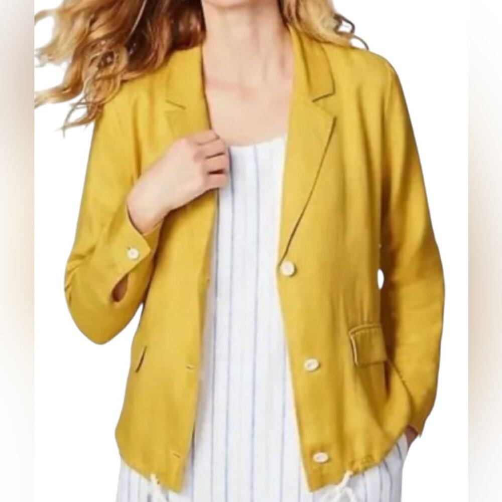J.Jill Linen Blend Drawstring Hem Blazer Jacket Daisy Yellow XL